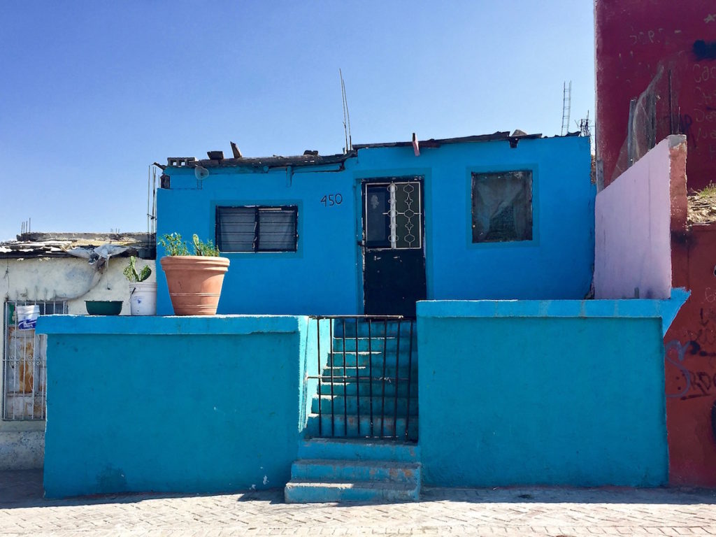 Blue house on the streets of Saltillo, Mexico